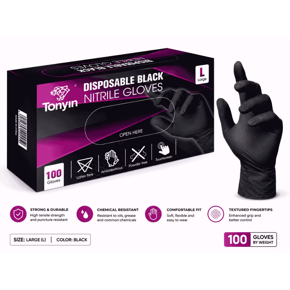 TONYIN TT36 DISPOSABLE BLACK NITRILE GLOVES